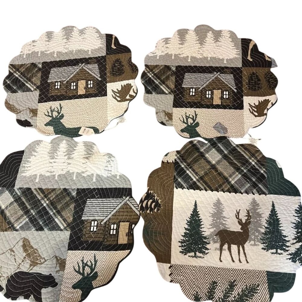 Rustic Lodge Cabin Quilted Placemats Set‎ Of 4 Deer & Bear Design